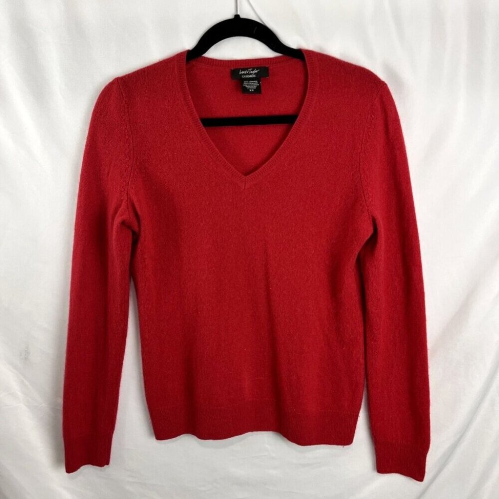 Lord & Taylor Cashmere Red V-Neck Sweater Women's Size M
